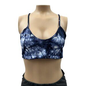 Poof Seamless Ribbed Sports Bra Strappy Back Workout Yoga Tie-Dye Blue Women S/M